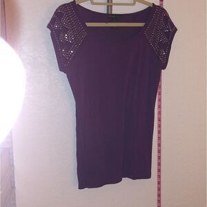 Y2K Purple tee with crystal embellishments on the shoulders & sleeves